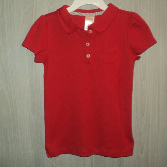 Gymboree Girls Size 5 Polo Top Red Short Sleeves Peter Pan Collar Chest Pocket - Picture 1 of 3